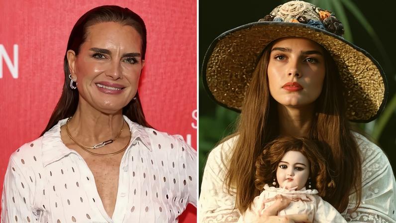 Brooke Shields em maio de 2026; e em 'Pretty Baby', de 1978 — Foto: GettyImages