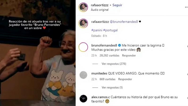 Bruno Fernandes chora com vídeo de idosa com sua figurinha da Copa: "Muito obrigado"