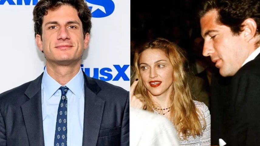 Jack Schlossberg (à esquerda); Madonna com JFK Jr. em 1997 (à direita) — Foto: GettyImages