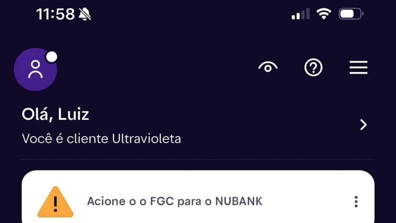 Mensagem suspeita em app do Nubank — Foto: Reprodução
