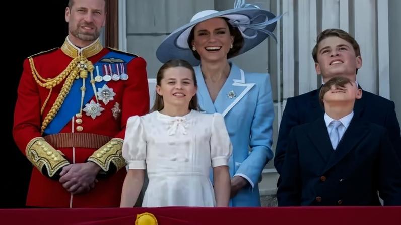 Príncipe William, Kate Middleton, Princesa Charlotte, Príncipe George e Príncipe Louis no Trooping the Colour em 13 de junho de 2026; Príncipe Harry em uma mensagem de vídeo para o Festival Esportivo Invictus Alemanha 2026
