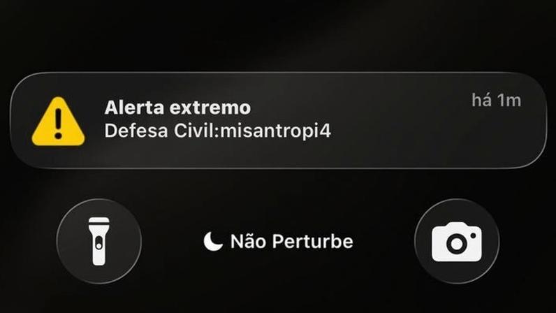 Alerta extremo com a mensagem “misantropia” foi recebido à 1h24 no Rio de Janeiro (imagem: reprodução)