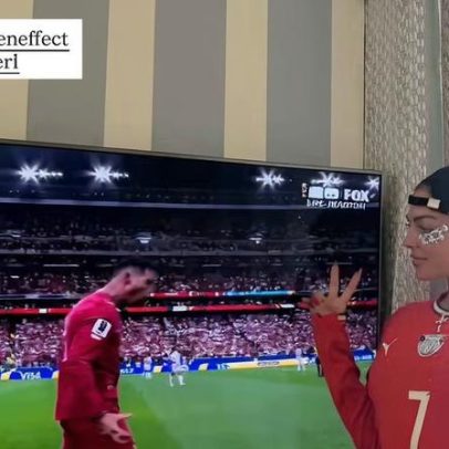 Esposa de Cristiano Ronaldo assiste e celebra primeiro gol do marido na Copa