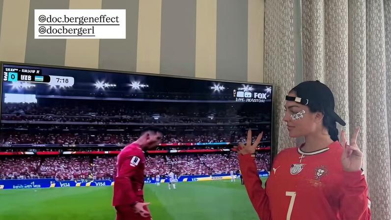 Esposa de Cristiano Ronaldo assiste o jogo de casa — Foto: Reprodução/ Instagram