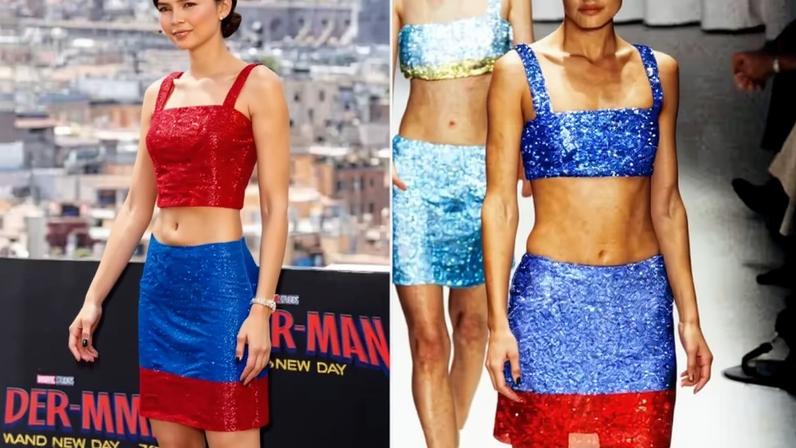 Zendaya em 23 de junho de 2026 (esquerda); passarela da Versace Outono/Inverno 1997 (direita)