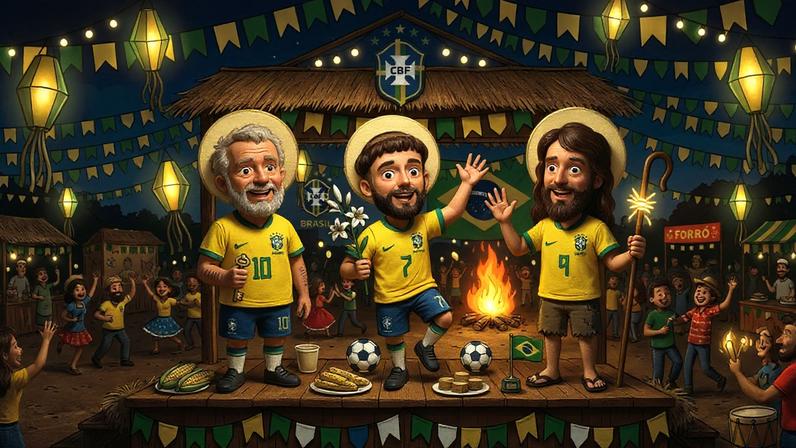 Nos dias dedicados a Santo Antônio e São Pedro, a seleção tem 100% de aproveitamento, mas perdeu uma vez na festa de São João — Foto: Imagem produzida com auxílio de IA