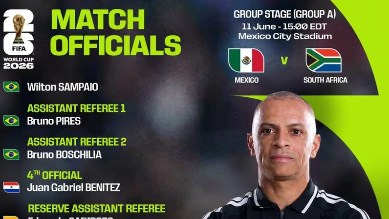 Wilton Pereira Sampaio apita jogo de abertura da Copa do Mundo: México x África do Sul — Foto: Reprodução