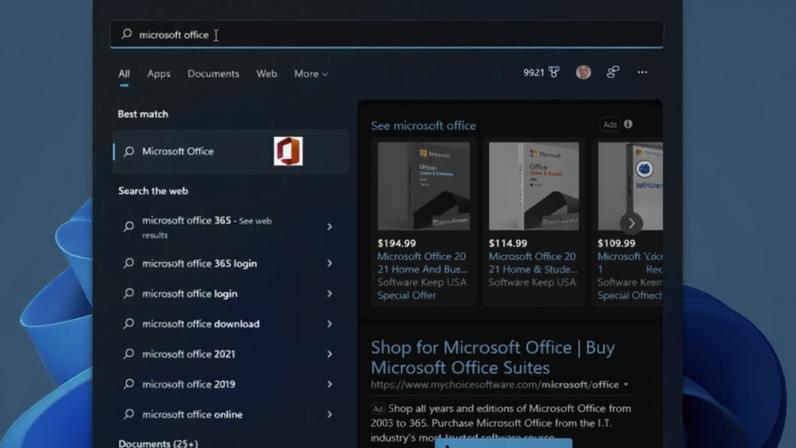 Imagem da busca no Menu Iniciar do Windows 11