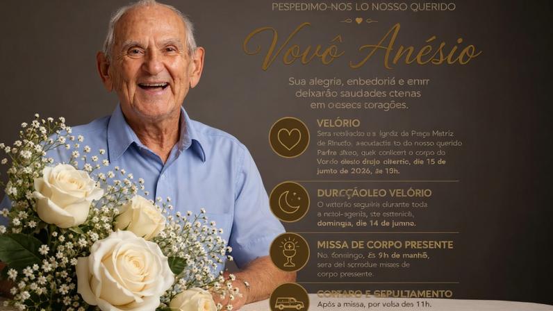 A família de Vovô Anésio, que morreu aos 88 anos, divulgou as informações de seu velório