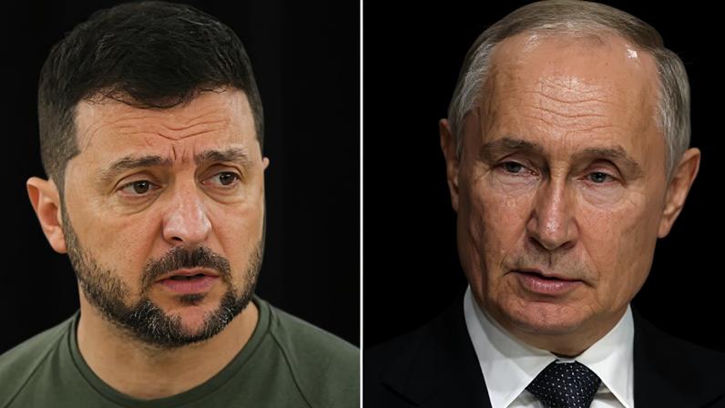 Volodymyr Zelensky, presidente da Ucrânia, e Vladimir Putin, presidente da Rússia
