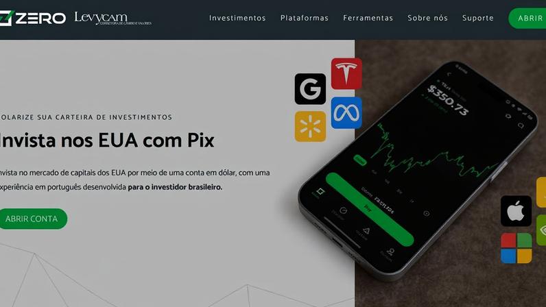 Reprodução de tela do site da Zero Markets, com oferta de investimento utilizando Pix — Foto: Reprodução