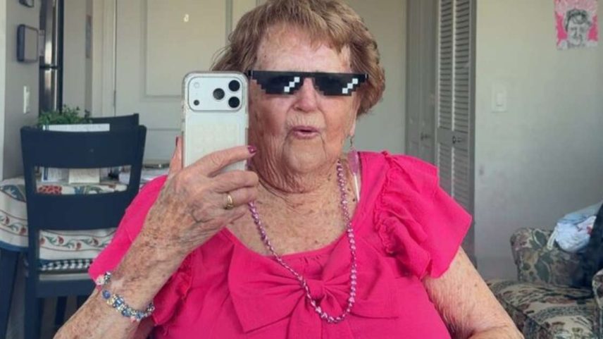 Grandma Droniak, de 96 anos, é conhecida pelo conteúdo bem-humorado nas redes sociais.