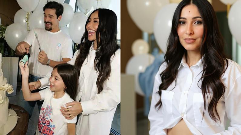 Sabrina Sato abre álbum do chá revelação e se declara para filho com Nicolas Prattes: 'Eu andei'