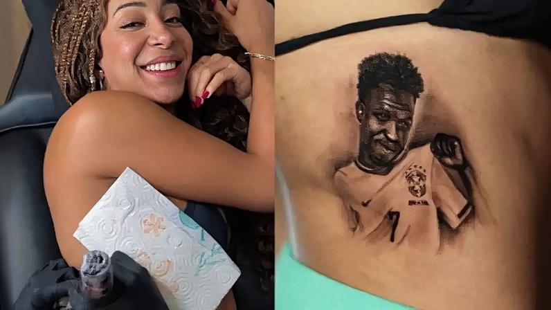 Influenciadora escolheu tatuar o rosto do atacante na região da costela – Reprodução instagram @entretemeio