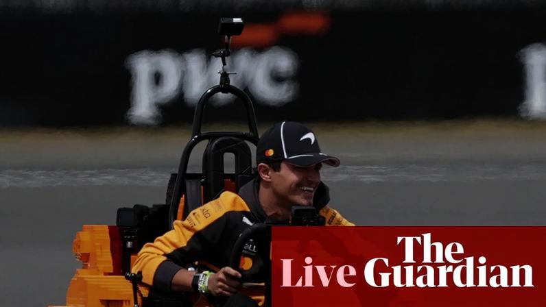 McLaren’s Lando Norris takes part in the Lego parade before the start of the race. Kimi Antonelli of Mercedes is on pole at Silverstone.