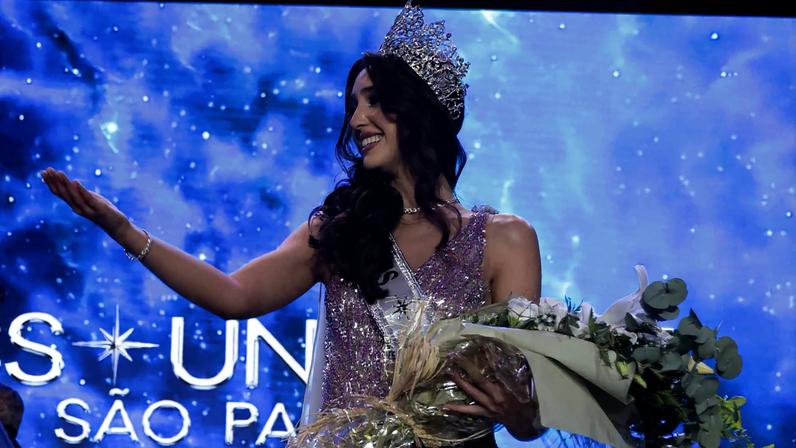 Momento do anúncio da vitória de Giovanna Figlie, representante de Itu, como Miss Universe São Paulo 2026