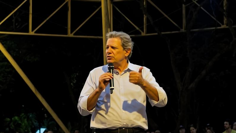 O ex-ministro e pré-candidato Fernando Haddad (PT) durante evento na Unicamp, em Campinas, nesta quinta-feira (2)