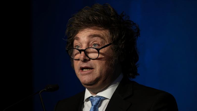 O presidente da Argentina, Javier Milei, durante a 29ª Conferência Global Anual do Instituto Milken na Califórnia
