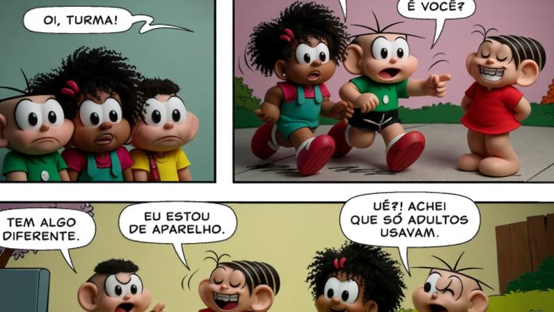 No gibi, a Mônica está de aparelho