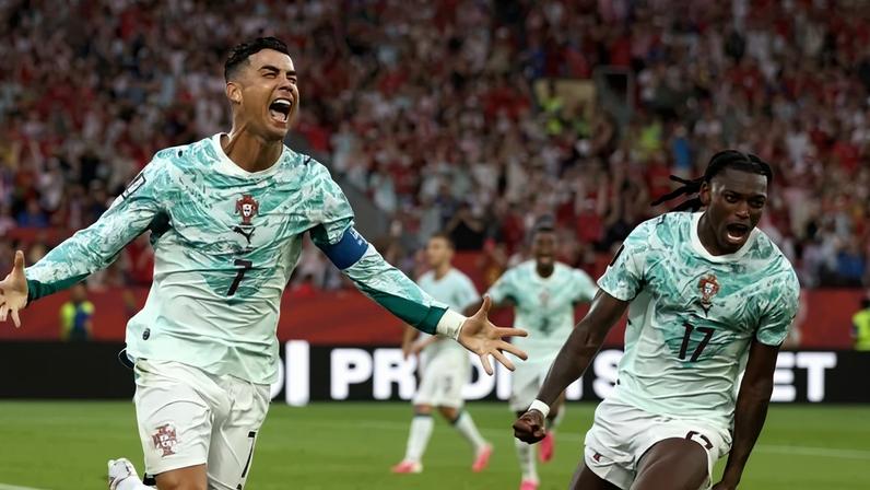 Portugal's forward #07 Cristiano Ronaldo celebrates after scoring his team's first goal from the penalty spot during the 2026 World Cup round of 32 football match between Portugal and Croatia at the Toronto Stadium in Toronto on July 2, 2026. (Photo by Cole Burston / AFP)