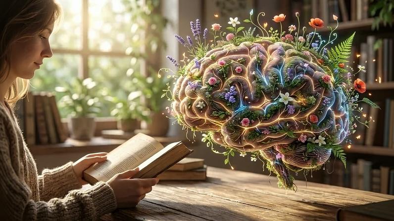 A leitura diária promove o fortalecimento cerebral e novas conexões neurais, simbolizadas pelo florescimento da mente. - (crédito: Flow)