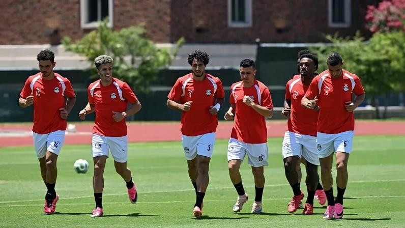 Egypt's players take part in a training session in Dallas, on July 2, 2026, ahead of their match against Australia, during the 2026 World Cup football tournament. (Photo by Paul ELLIS / AFP)