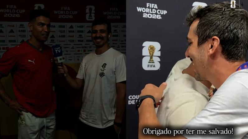 João Barretto entrevista CR7 e dá croissant para João Neves - (crédito: Reprodução/Instagram/joaopbarretto)