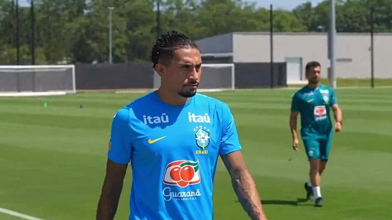 Raphinha no treinamento desta sexta-feira (3/7) pela Seleção Brasileira