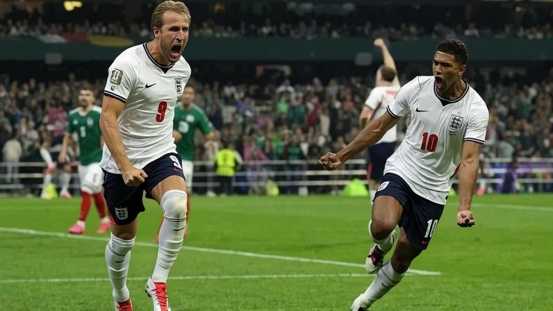 MEXICO CITY, MEXICO - JULY 05: Harry Kane e Jude Bellingham comemoram o gol que deu a vitória à Inglaterra sobre o México neste domingo (5) pelas oitavas de final da Copa - - (crédito: Foto: Charlotte Wilson/Getty Images)
