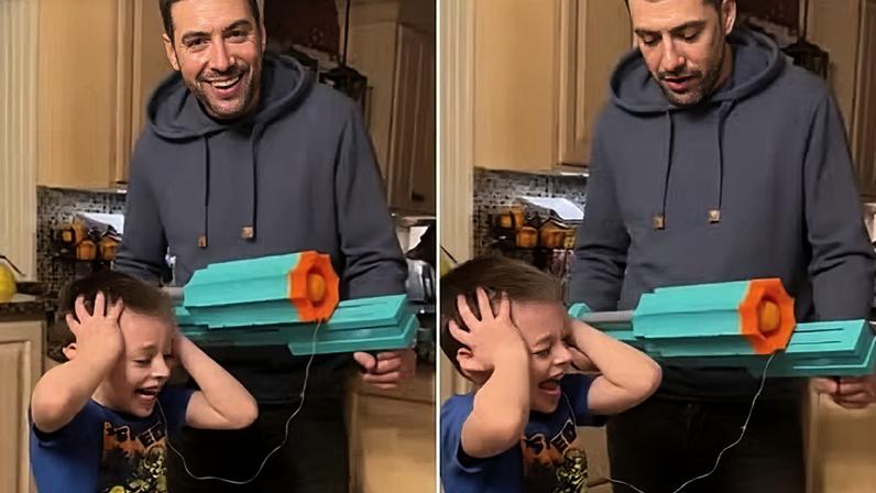 Pai viraliza ao usar arma de brinquedo para arrancar dente de leite do filho