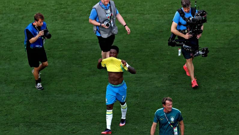 Brazil's Vinicius Junior looks dejected after the match