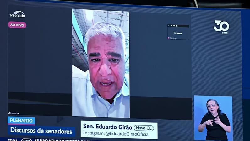 Em pronunciamento via videoconferência, senador Eduardo Girão (Novo-CE).