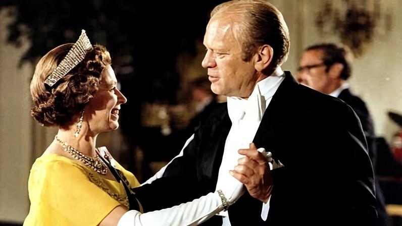 Gerald Ford with Queen Elizabeth II during the 1976 bicentennial celebrations in the US.
