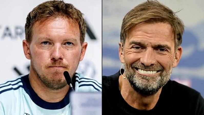 Julian Nagelsmann, left, lasted three years as Germany’s head coach and is now set to be replaced by Jürgen Klopp, whose last such job came at Liverpool in 2024.