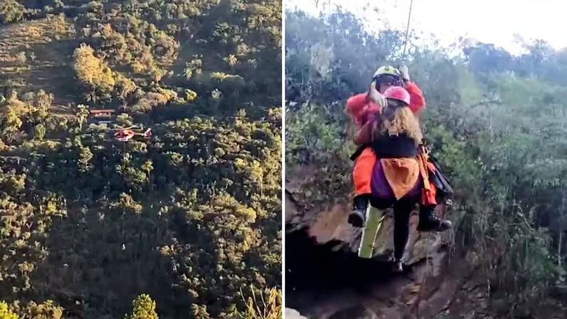 Operação foi realizada com a técnica de rapel; helicóptero permaneceu pairando sobre o local