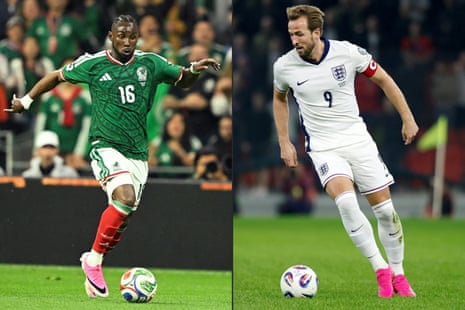Mexico’s Julian Quinones (left) and England’s Harry Kane lead their teams in a blockbuster last-16 matchup on Saturday in Mexico City.