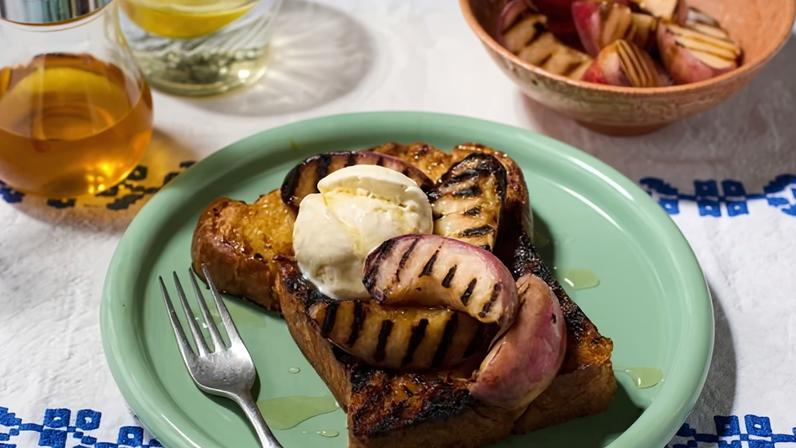 Benjamina Ebuehi’s honey butter brioche with grilled peaches.