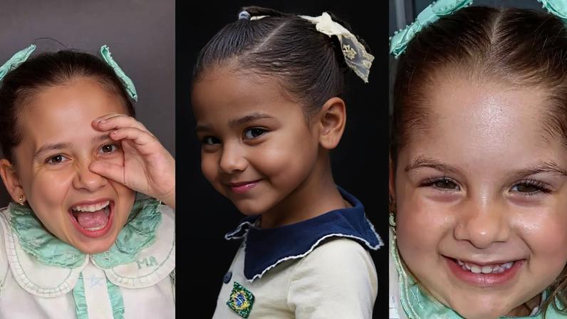 Maria Alice e Maria Flor, filhas de Virgínia, e Mavie, filha de Neymar, roubaram a cena na torcida pelo Brasil na Copa.