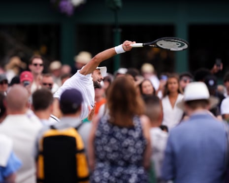 Novak Djokovic of Serbia during a practice session on day seven of the 2026 Wimbledon Championships