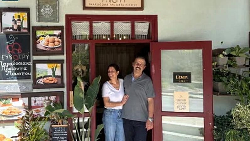 A treasure trove … Stefanos and Maria, owners of the family-run Evotry bakery.