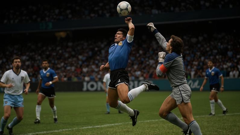 Diego Maradona scores his ‘Hand of God’ goal against England’s Peter Shilton in the 1986 World Cup quarter-final.