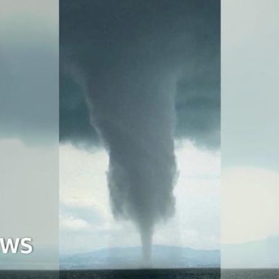 Tromba d'água gigante gira sobre lago na Alemanha