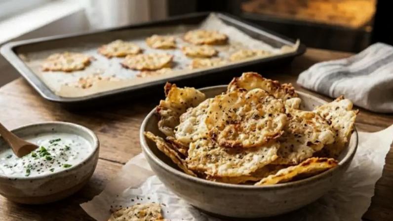 Lascas de polvilho com parmesão: petisco crocante assado fácil