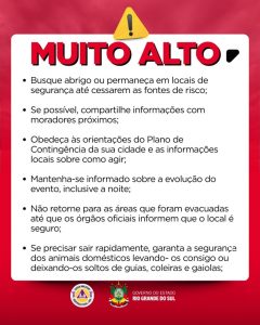 Alerta emitido pela Defesa Civil do RS | Reprodução