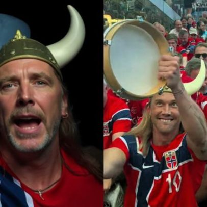 Ole Frøystad, torcedor da Noruega, cria a remada viking