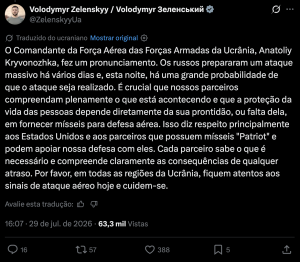 Zelensky alerta para possível ataque russo de grande escala