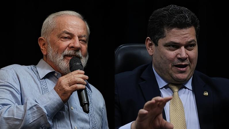 O presidente da República, Lula (e), e o presidente do Senado, Davi Alcolumbre (d)