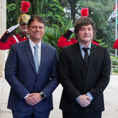 Milei, presidente da Argentina, encontra Tarcísio em tapete azul