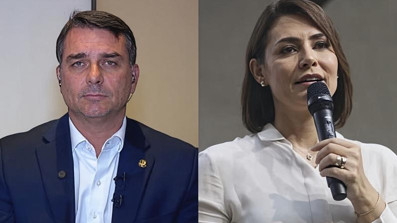 O senador Flávio Bolsonaro e a ex-primeira-dama Michelle Bolsonaro