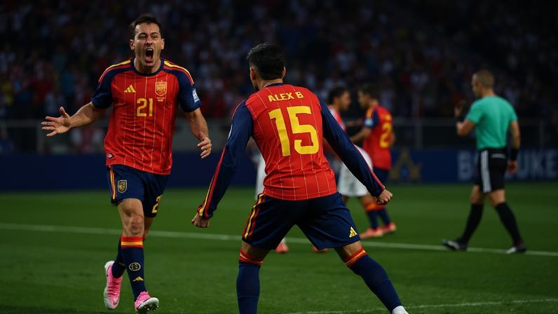 Oyarzabal e Baena comemoram gol da Espanha contra a Áustria